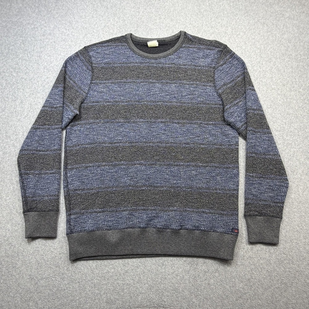 Faherty Sweatshirt Men Large Gray Blue Stripe Cotton Reversible Crew Pullover